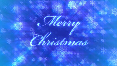 Merry Christmas text animation on blue snowflakes background