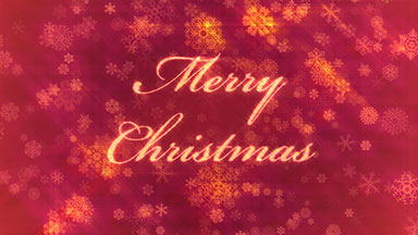 Merry Christmas text animation on red snowflakes background
