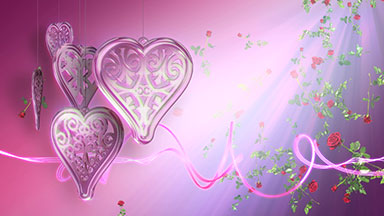 Pink background loop of Hearts, red roses and ribbons