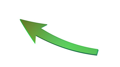 Set of 5 green moving arrows on upward-trending curves