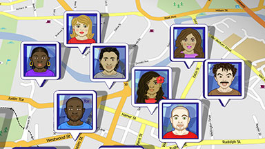 Friends social network on map
