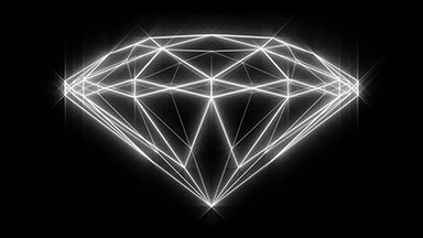 Diamond wireframe loop, side angle, with sparkle glow