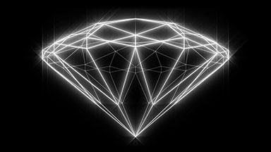 Diamond wireframe loop, rotating low angle, with sparkle glow