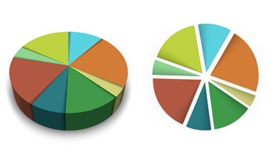 An animated 8-segment pie chart, four versions