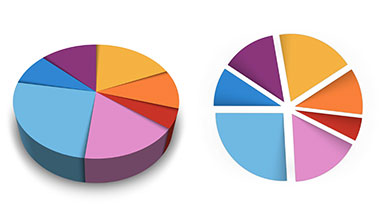 An animated 7-segment pie chart, four versions