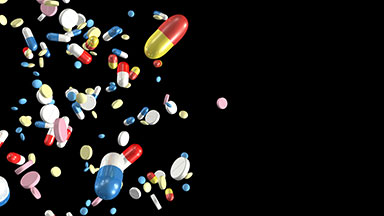 Pills and capsules falling