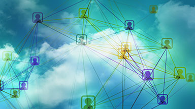 Social network loop with clouds background