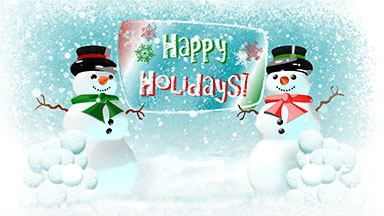 Snowmen having snowball fight - Happy Holidays version