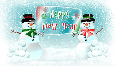 Snowmen having snowball fight - Happy New Year version